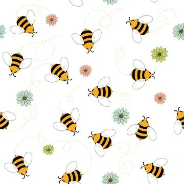 Seamless pattern of bees and flowers 库存插图
