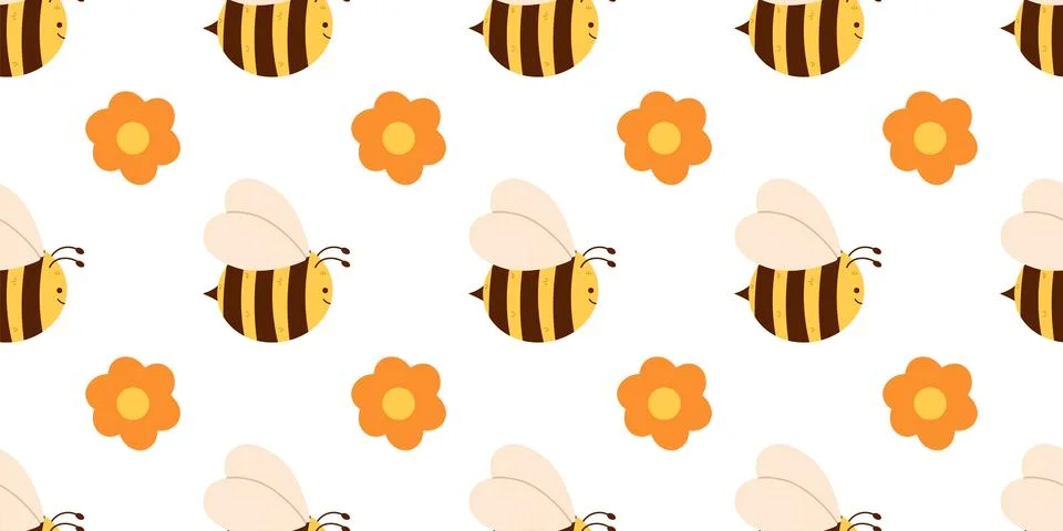 Seamless pattern with bees and flowers Stock Illustration