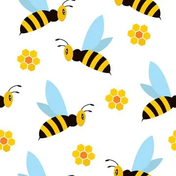 Seamless pattern with bees and yellow honeycomb Stock Illustration