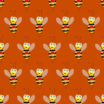 Seamless pattern with bees on brown background. Vector stock illustration Stock Illustration