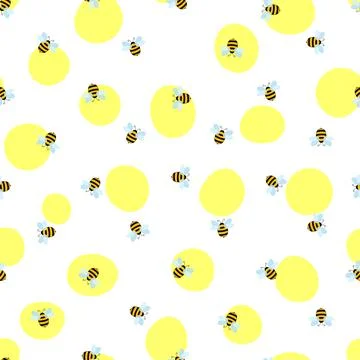 Seamless pattern with bees on color background. Small wasp. Vector illustration Illustrazione stock