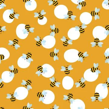 Seamless pattern with bees on color background. Small wasp. Vector illustration Stock Illustration