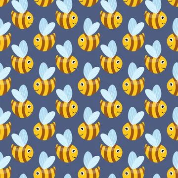 Seamless pattern with bees on color background. Small wasp. Vector illustration イラスト素材