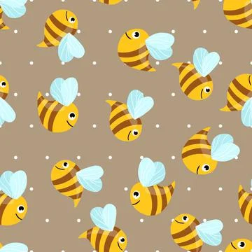 Seamless pattern with bees on color background. Small wasp. Vector illustration Illustrazione stock