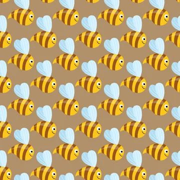 Seamless pattern with bees on color background. Small wasp. Vector illustration Illustrazione stock