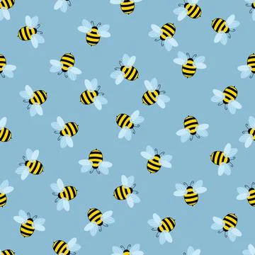 Seamless pattern with bees on color background. Small wasp. Vector illustration Illustrazione stock