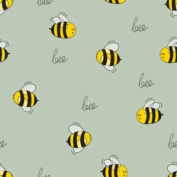 Seamless pattern with bees on color background. Small wasp. Vector illustration Illustrazione stock