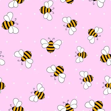 Seamless pattern with bees on color background. Small wasp. Vector illustration イラスト素材