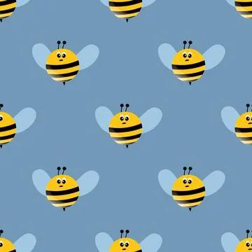 Seamless pattern with bees on color background. Small wasp. Vector illustration Stock Illustration