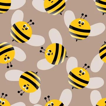 Seamless pattern with bees on color background. Small wasp. Vector illustration 库存插图