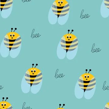 Seamless pattern with bees on color background. Small wasp. Vector illustration Stock Illustration