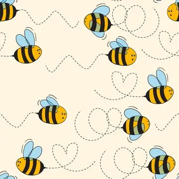 Seamless pattern with bees on color background. Small wasp. Vector illustration Illustrazione stock