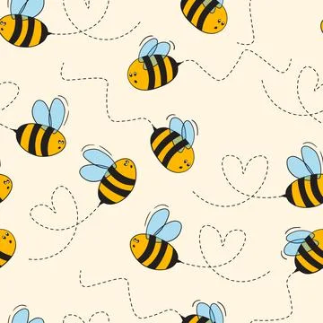 Seamless pattern with bees on color background. Small wasp. Vector illustration Stock Illustration