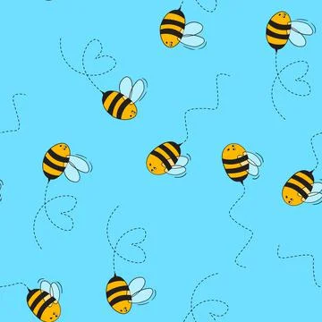 Seamless pattern with bees on color background. Small wasp. Vector illustration Illustrazione stock