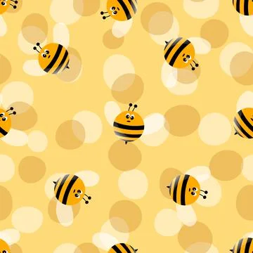 Seamless pattern with bees on color background. Small wasp. Vector illustration Stock Illustration