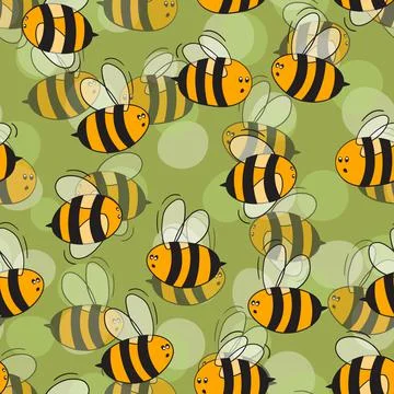 Seamless pattern with bees on color background. Small wasp. Vector illustration イラスト素材