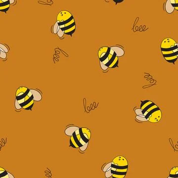 Seamless pattern with bees on color background. Small wasp. Vector illustration イラスト素材