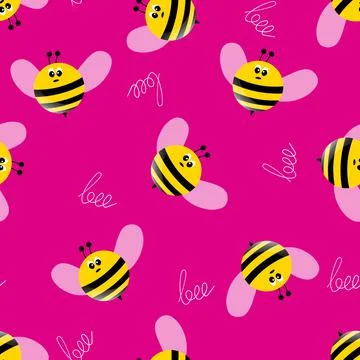 Seamless pattern with bees on color background. Small wasp. Vector illustration Stock Illustration