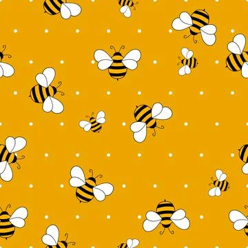 Seamless pattern with bees on color background. Small wasp. Vector illustration Stockillustratie