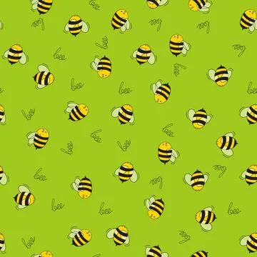Seamless pattern with bees on color background. Small wasp. Vector illustration Stock Illustration
