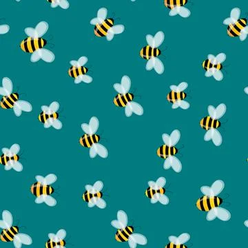 Seamless pattern with bees on color background. Small wasp. Vector illustration Illustrazione stock