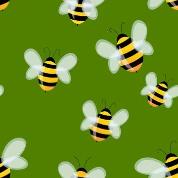 Seamless pattern with bees on color background. Small wasp. Vector illustration Stock Illustration
