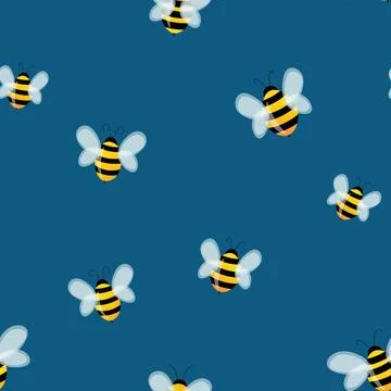 Seamless pattern with bees on color background. Small wasp. Vector illustration イラスト素材