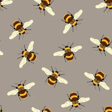 Seamless pattern with bees on color background. Small wasp. Vector illustration イラスト素材