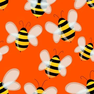Seamless pattern with bees on color background. Small wasp. Vector illustration Illustrazione stock