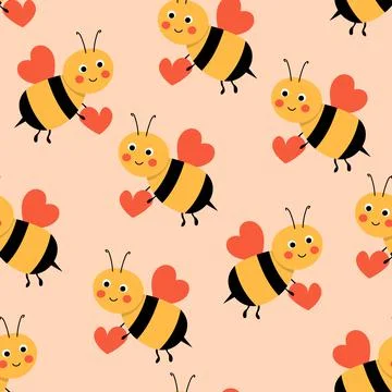 Seamless pattern with bees on color background. Small wasp. Vector illustration イラスト素材