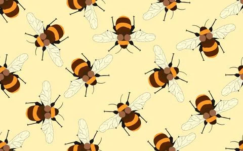 Seamless pattern with bees on color background. Small wasp. Vector illustration Stock Illustration
