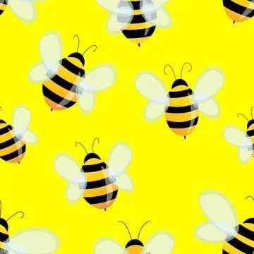 Seamless pattern with bees on color background. Small wasp. Vector illustration Stock Illustration
