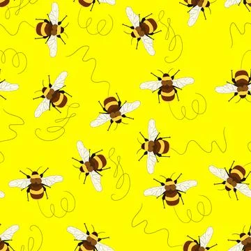 Seamless pattern with bees on color background. Small wasp. Vector illustration Illustrazione stock