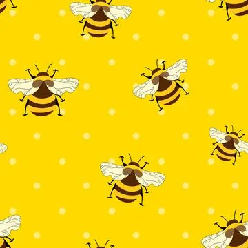 Seamless pattern with bees on color background. Small wasp. Vector illustration Stock Illustration