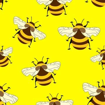 Seamless pattern with bees on color background. Small wasp. Vector illustration Illustrazione stock