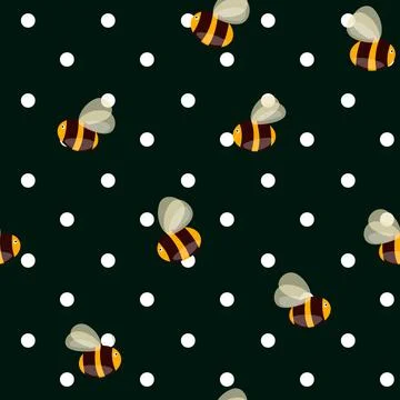 Seamless pattern with bees on color background. Small wasp. Vector illustration Illustrazione stock