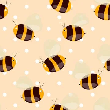 Seamless pattern with bees on color background. Small wasp. Vector illustration Illustrazione stock