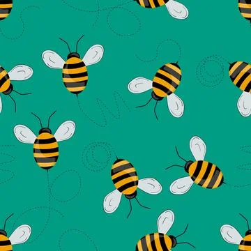Seamless pattern with bees on color background. Small wasp. Vector illustration Illustrazione stock