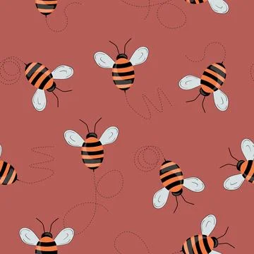 Seamless pattern with bees on color background. Small wasp. Vector illustration イラスト素材