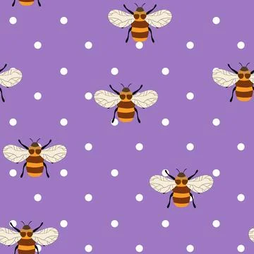 Seamless pattern with bees on color background. Small wasp. Vector illustration Stock Illustration