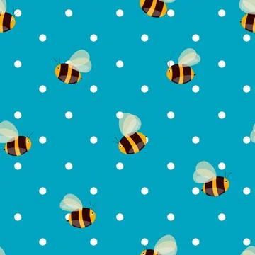 Seamless pattern with bees on color background. Small wasp. Vector illustration イラスト素材