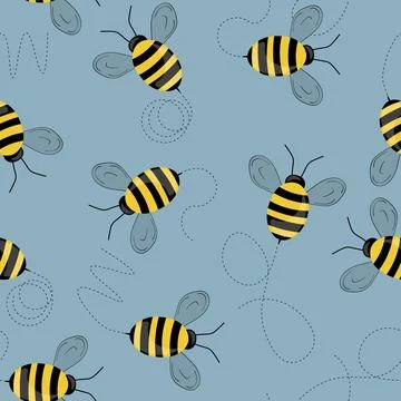 Seamless pattern with bees on color background. Small wasp. Vector illustration Stock Illustration
