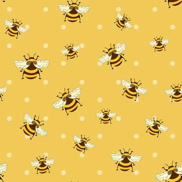 Seamless pattern with bees on color background. Small wasp. Vector illustration イラスト素材
