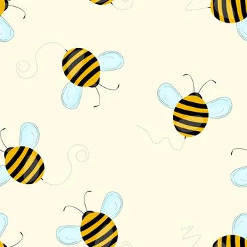 Seamless pattern with bees on color background. Small wasp. Vector illustration Stock Illustration