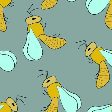 Seamless pattern with bees on color background. Small wasp. Vector illustration 库存插图