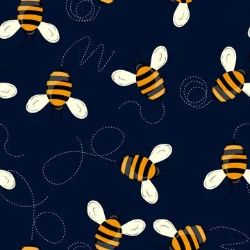 Seamless pattern with bees on color background. Small wasp. Vector illustration Illustrazione stock