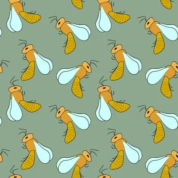 Seamless pattern with bees on color background. Small wasp. Vector illustration イラスト素材