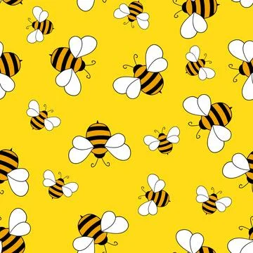 Seamless pattern with bees on color background. Small wasp. Vector illustration Illustrazione stock