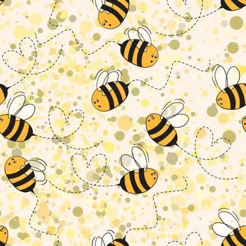 Seamless pattern with bees on color background. Small wasp. Vector illustration イラスト素材