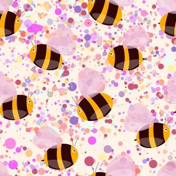 Seamless pattern with bees on color background. Small wasp. Vector illustration イラスト素材